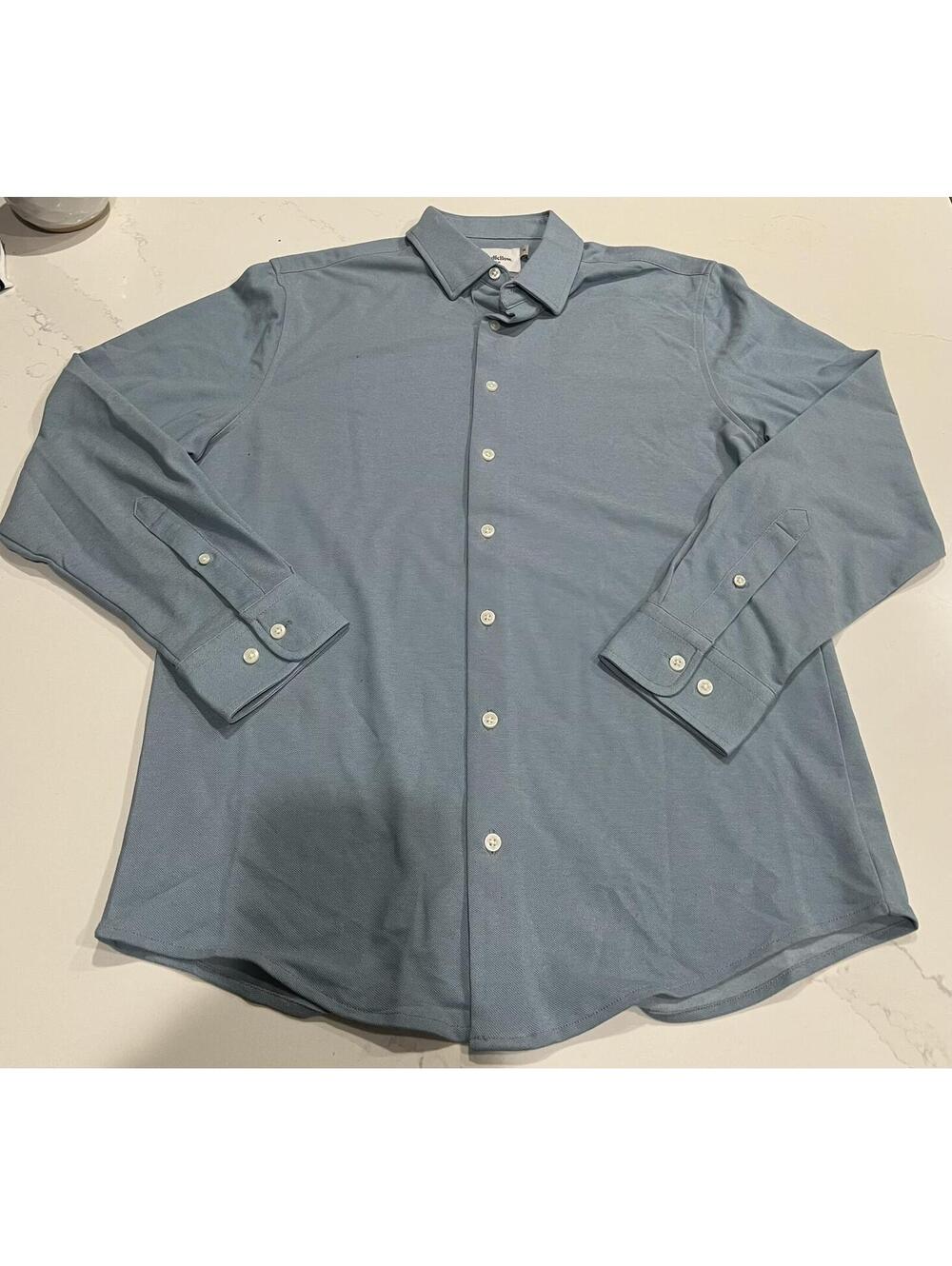 Goodfellow & Co Pique Dress Shirt Men Med River Blue Standard Fit Long Sleeve